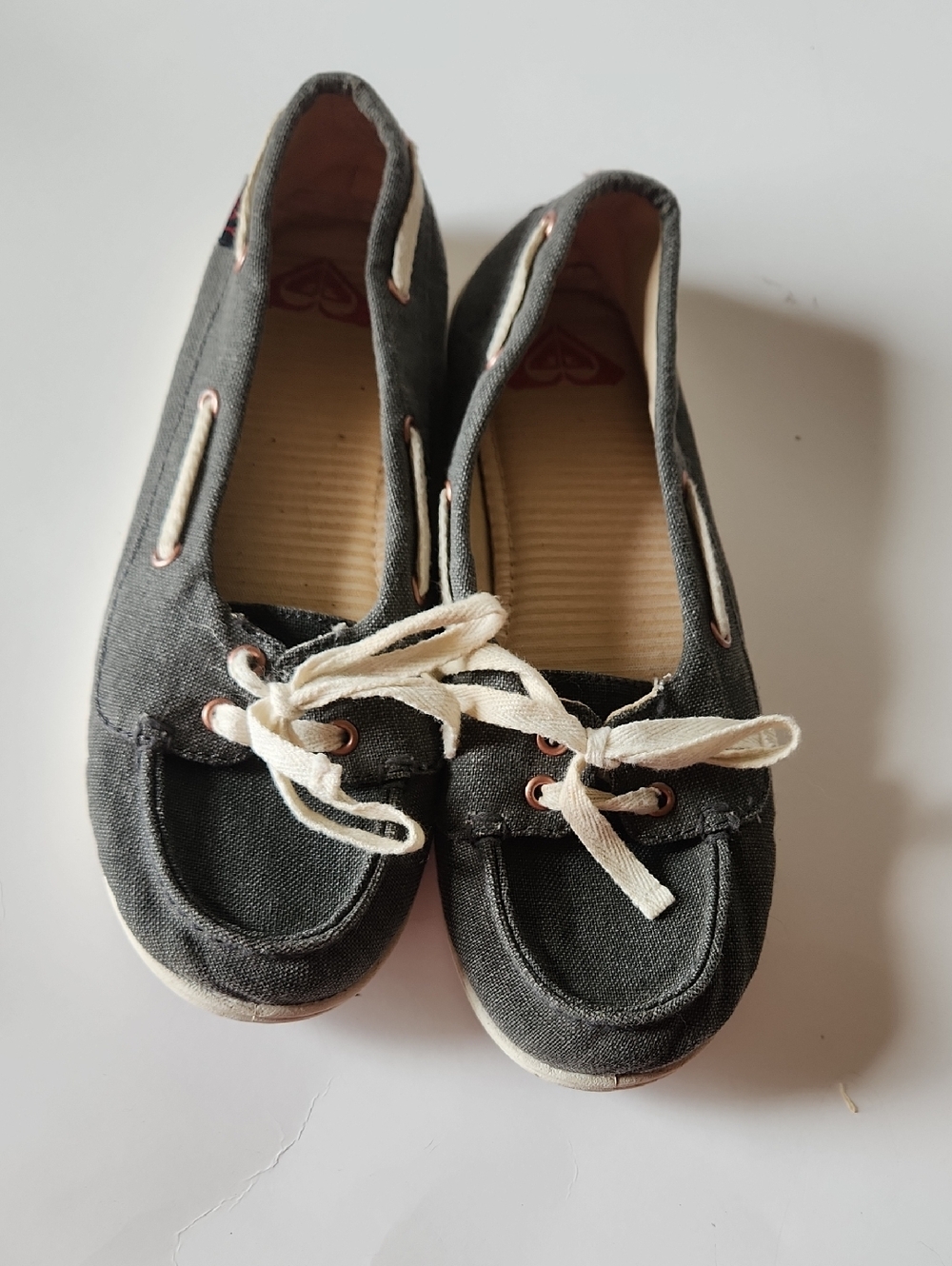Roxy Women's Black Canvas Boat Flats with Cream Laces